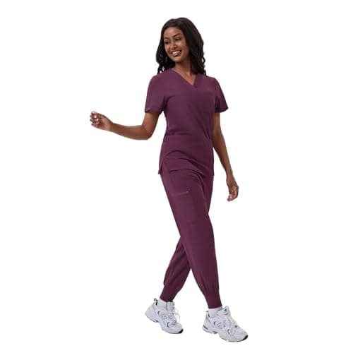 ANGEL GUARD Scrubs for Women Set, V-Neck Medical Scrubs with 13 Pockets, Yoga Waistband Slim Fit Uniform - Thumbnail 4