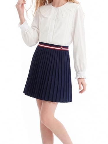 Barry Banny Girls Navy Knit Pleated Skirt with Elastic Waist A Line School Uniform Casual Skirt for Teen 16Y - Image 1