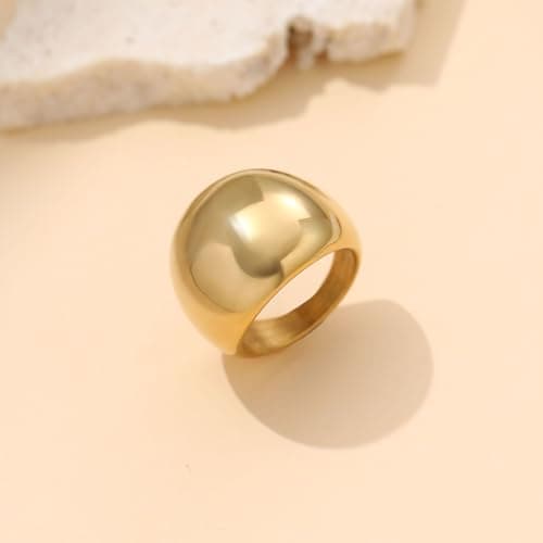 Sistble Chunky Gold Rings Gifts for Women 14K Gold Plated Statement Rings Stackable Dome Thumb Pinky Gold Rings Size 6 Jewelry Birthday Anniversary Christmas Stocking Stuffers for Women teens - Thumbnail 5