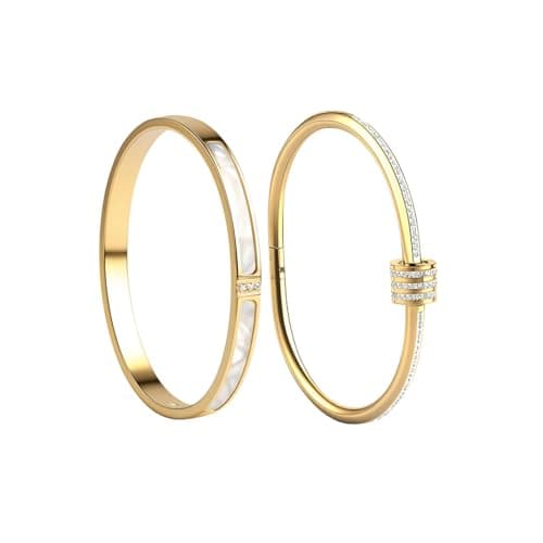 HOMEPAC 2pcs Gold Bangle Bracelets for Women, 18K Gold Plated Stacking Bracelet Set with Cubic Zirconia, Jewelry Gift for Mother - Image 1