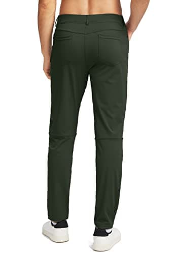 Men's Stretch Golf Pants with 6 Pockets Slim Fit Dress Pants for Men Travel Casual Work (Olive Green, M) - Thumbnail 4