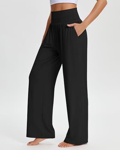 Stelle Black Lounge Pants for Women Wide Leg High Waisted Yoga Sweatpants Comfy Palazzo Pants with Pockets 26/28/30 Inseam - Thumbnail 2