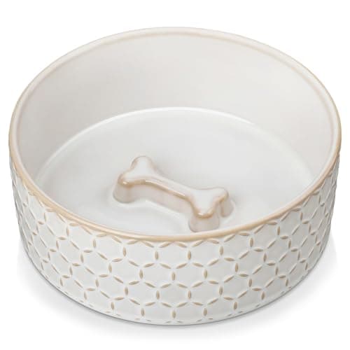 MALACASA Ceramic Dog Food Bowl, 3.5 Cups or 32oz Dog Food Water Dish for Mudium Breeds, Pet Bowl Dishwasher & Microwave Safe, Honeycomb, Series Lydia