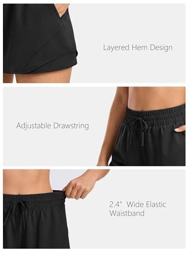 Stelle Women Running Shorts with Pockets High Waisted Drawstring Athletic Workout Quick-Dry Gym Shorts Mesh Liner (Black, XXL) - Thumbnail 5