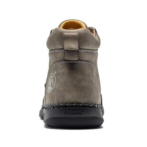 FLYLAND Men's Handmade Faux Leather Chukka Boots, Mid Top Lace-Up Casual Sneaker Boots, Non-Slip Rubber Outsole for Walking & Driving Grey-8 - Thumbnail 4