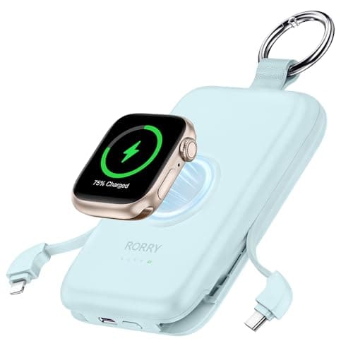 RORRY CharmGo Portable Charger, 10000mAh 20W Fast Charging Portable Charger Power Bank with Built in Cables, Travel Battery Pack for iPhone 17/16/15/14/13/12 and Apple Watch, Sky Blue