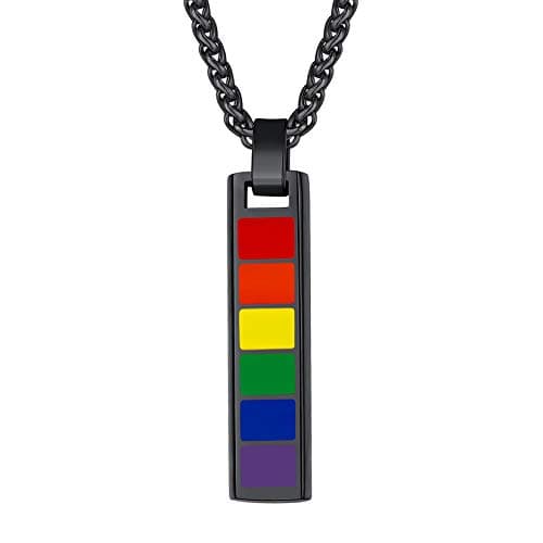 Suplight Stainless Steel Black Lesbian Gay Pride Vertical Bar Necklace Customized Engraving Transgener Nonbinary Flag Jewlery Love Wins Equality Rainbow LGBT Pendant Necklace for - Image 1