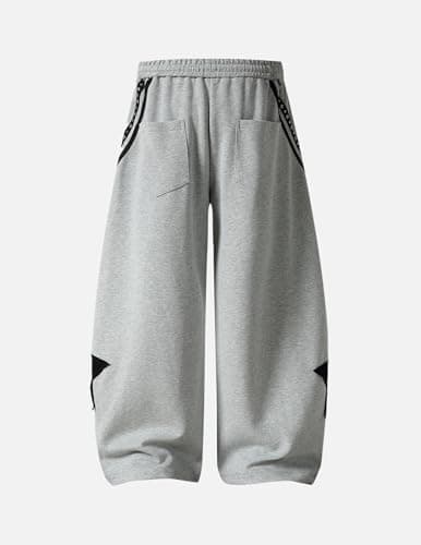 Aelfric Eden Baggy Barrel Sweatpants Womens Star Graphic Striped Wide Leg Lounge Pants Elastic Waist Y2k Unisex Trousers Grey - Thumbnail 4