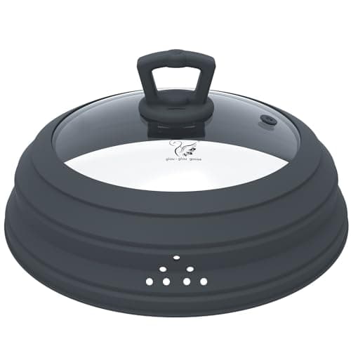 Microwave Splatter Cover Vented Glass Splatter Guard Lid with Collapsible Silicone for Food as Pot Covers 11.8 inch Large Plate for 6 7 8 9 10 11 inch Plate Bowl - Image 1