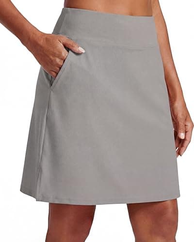 PrinStory Tennis Skirt for Women High Waisted Golf Skort Athletic Skirt Pickleball Skorts with Zipper Pockets Light Gray-S - Image 1