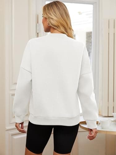 GEMLON Womens Button Down Sweatshirts Jackets Long Sleeve Casual Loose Outwear with Pockets White XL - Thumbnail 3