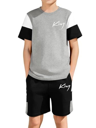GEMLON Boys Summer Outfits Color Block T Shirts Cotton Shorts Sets Letter Print Clothing Set Boys Clothes Size 12 - Image 1