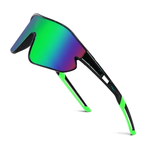 FEISEDY Unisex Youth Sunglasses, Teens Baseball Tennis Sunglasses, UV400 Sports Boys Girls Cycling Shades B4064 (Black Frame/Green Mirror) - Image 1