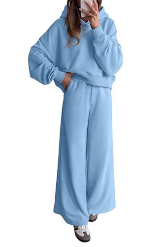 PRETTYGARDEN Women 2 Piece Lounge Sets Long Sleeve Hoodies Wide Leg Sweatpants Sweatsuits Workout Set Fall Outfits 2026(Light Blue,X-Large) - Image 1