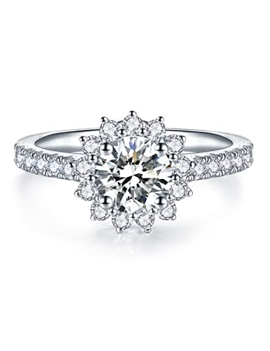 IMOLOVE Moissanite Halo Engagement Rings for Women Flower Shaped Promise Rings for her Sterling Silver with 18K White Gold Plated Size(5) - Image 1