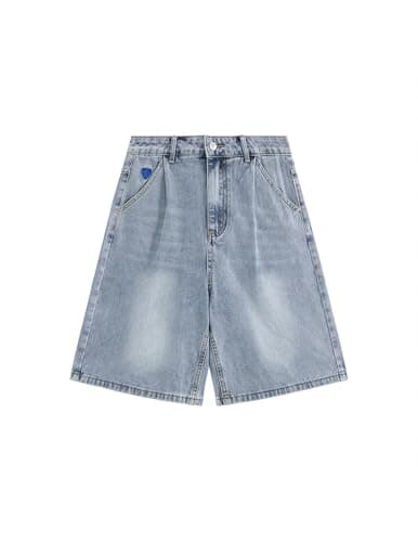Aelfric Eden Washed Wrinkle Jorts Mens Denim Jean Short Casual Summer Knee Length Shorts Streetwear Trendy Outfits Light Blue - Image 1