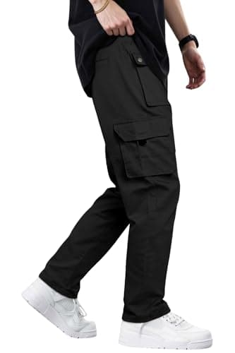 GINGTTO Black Cargo Pants for Men Slim Fit Stretch Casual Jogger Pants with Pockets 32 - Image 1