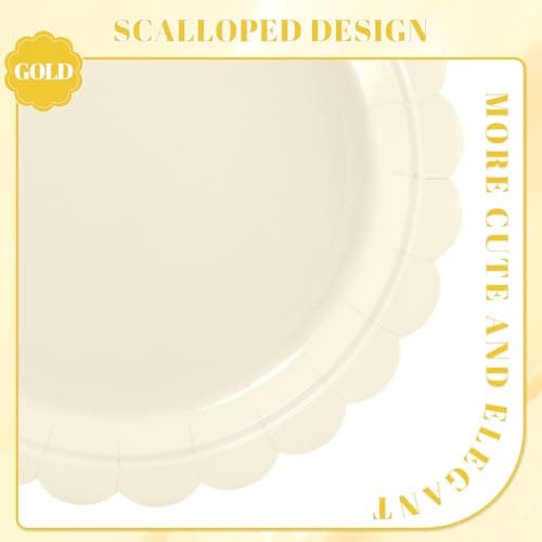 NatNarr 30 Pcs Dessert Plates Disposable, 7 Inch Ivory Paper Plates Scalloped Small Cake Appetizer Birthday Plate Cream Party Plate for Wedding, Baby Bridal Shower - Thumbnail 3