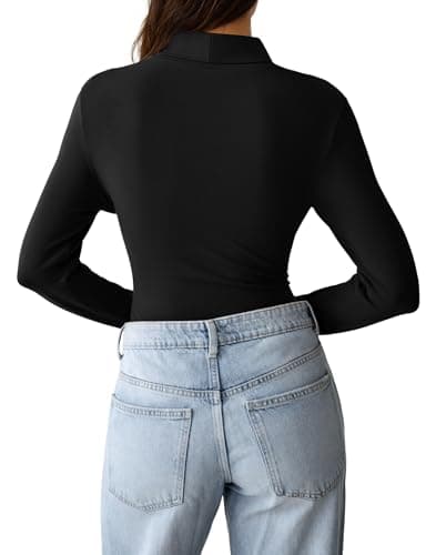 GKBK Womens Long Sleeve Shirts Mock Turtleneck Turtle Neck Fall Fashion Basic Thermal Underwear Layer Tops Tight Slim Fit Cute Ribbed T-Shirts Winter Pullover Clothes 2025 Black M - Thumbnail 3