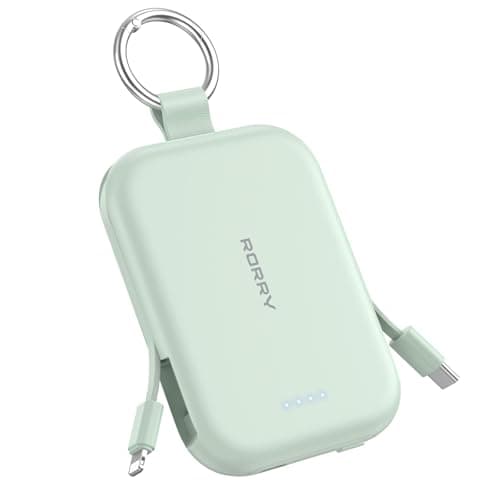 RORRY CharmGo Portable Charger, 5000mAh Portable Charger Power Bank with Built-in Cables, Travel Keychain Charger Battery Pack for iPhone 17/16/15/14/13/12, for AirPods 2/3/4/Pro, Green