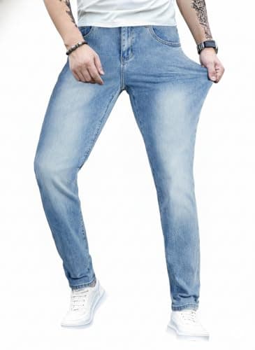 JMIERR Men's Regular Fit Stretch Tapered Leg Cut Skinny Jeans, Fashion Comfort Flex Denim Pants for Men with 5 Pockets, 34W*32L, Beau Blue - Image 1