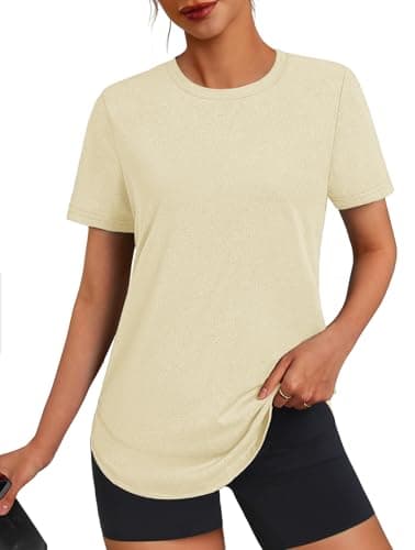 3rd hill Womens Workout Tops Short Sleeve Crewneck Sports Yoga Running Shirts Quick Dry Outfits Apricot 3XL - Image 1