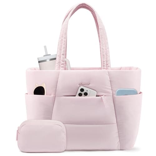 LOVEVOOK Puffer Tote Bag with 40oz Cup Holder, Large Work Tote Laptop Bag for Nurse Teacher, Shoulder Bag for Travel/Gym/Daily - Image 1