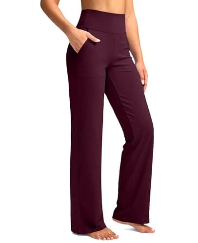 G Gradual Women's Yoga Pants Wide Leg with Pockets High Waist Stretch Loose Casual Lounge Sweatpants Petite/Regular/Tall (Wine, Inseam 30, S) - Image 1
