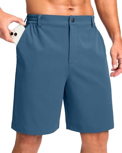 Pudolla Men's Casual Shorts 9" Lightweight Golf Shorts with 3 Pockets Stretch Quick Dry Work Shorts（Tibetan_Blue 9_3XL - Image 1