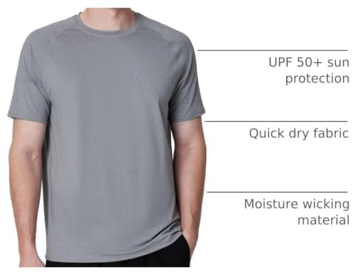 Men's UPF 50+ Swim Shirts, Sun Protection Short Sleeve Rash Guard, Quick Dry T-Shirt for Fishing and Surfing Light Grey - Thumbnail 4