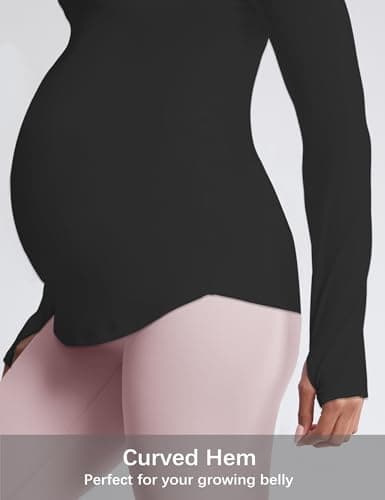 Mama Land Maternity Long Sleeve T-Shirts - Workout Yoga Tops Fall Comfortable Maternity Clothes Daily Casual Slim Fit Round Neck Pregnancy Clothes Must Haves (Black M) - Thumbnail 5