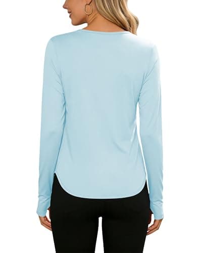 Womens Sun Shirts UPF 50+ Long Sleeve Sun Protection Clothing Moisture Wicking Dry Fit Golf Casual Athletic Running Beach Hiking Outdoor Tops Light Blue XL - Thumbnail 2