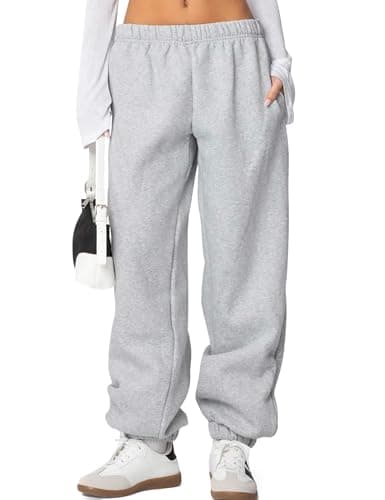 FACDIBY Women's Fleece Lined Sweatpants High Waist Drawstring Sweat Pants Baggy Athletic Pants with Pockets,Grey M - Image 1