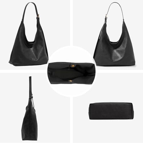 MaijjLyn Hobo Bags for Women Tote Bag Retro PU Leather Shoulder Handbags Slouchy Crossbody Hobo Purses with Coin Purse 2PCS Black - Thumbnail 6
