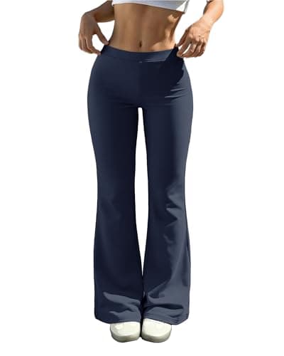 Womens Casual High Waist Flare Lounge Pants Stretchy Modal Bootcut Workout Trousers with Pockets Navy - Image 1