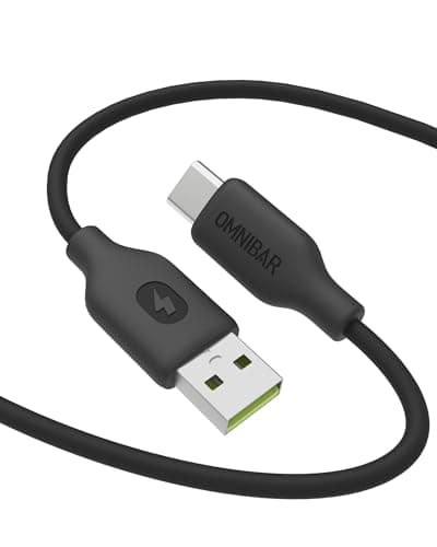 Omnibar Soft Silicone USB A to USB C Cable (6FT, Black), Tangle-Free Type C Charger Fast Charging Cord for iPhone 17 16 15 Pro Max, Samsung Galaxy S26 S25, Pixel 10, iPad, PS5, Xbox, Car CarPlay Cable - Image 1