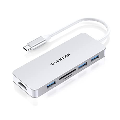 LENTION 5 in 1 USB to USB-C Adapter with Micro SD/SD Card Reader for iPhone, 4K@30Hz HDMI to USB C Hub Multiport Adapater with 3 USB 3.0 Compatible with 2025-2018 MacBook Pro/Air MacBook Neo(Silver) - Image 1