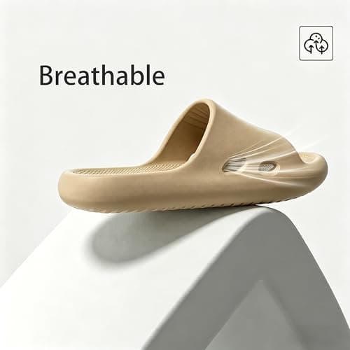 HUILONGJIA Cloud Slide Sandals for Men | Soft Comfy Men Pillow House Slippers Non-slip Shower shoes Bath Pool Indoor Outdoor Use, Khaki Size 8.5-9.5 - Thumbnail 3