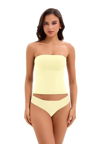 FLYSHEWIN Women's Tube Top Y2K Buttery Soft Double Lined Summer Daily Casual Going Out Sleeveless Sexy Tank Top Black - Thumbnail 4
