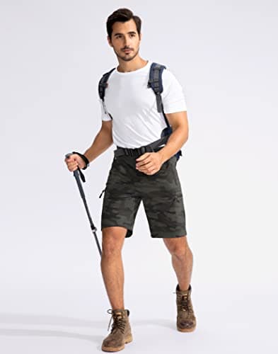 Pudolla Men's Hiking Cargo Shorts 9" Lightweight Outdoor Work Shorts for Men Travel Golf Camping Casual with 5 Zipper Pockets(Green Camo X-Large) - Thumbnail 6