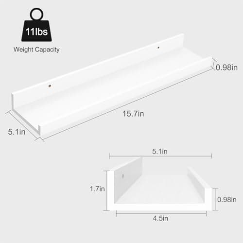Modcraft White Floating Shelves with Lip 16 Inch, Wall Mounted Picture Ledge, Small Wood Wall Shelf for Bathroom Bedroom Living Room, Display Shelf for Photos Frames Collectibles Set of 2 - Thumbnail 3