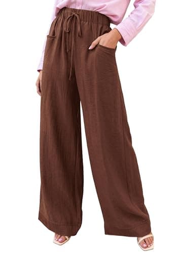KIRUNDO Wide Leg Palazzo Pants for Women Summer High Waist Flowy Casual Trousers Lounge Pants Beach Vacation Travel Outfits (Brown, Large) - Image 1