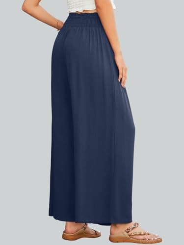 JUYUEO Linen Pants for Women 2026 Summer High Waisted Wide Leg Pants Casual Dressy Palazzo Beach Boho Pants Navy Blue XL - Thumbnail 5