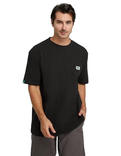 SKPRO Men's T-Shirt, Black Oversized T Shirts for Men, Crew Neck Work Shirt - Loose Fit Pocket T Shirts, Soft Casual Tee (Black, XXL) - Image 1