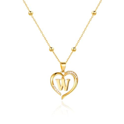 Cicy Bell Womens Heart Initial Necklace for Women 18k Gold Plated Shell Personalized Letter Pendant Necklace 17.7'' with 2'' Extender - Image 1