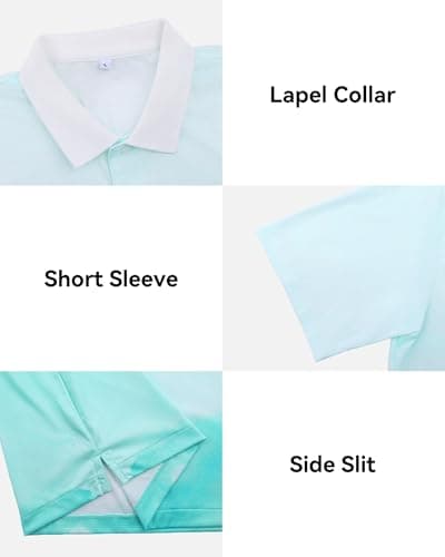 KUYIGO Mens Golf Shirt Short Sleeve Novelty Golf Polo for Men Dry Fit Moisture Wicking Casual Collared Print Polo Shirt M Turquoise - Thumbnail 5