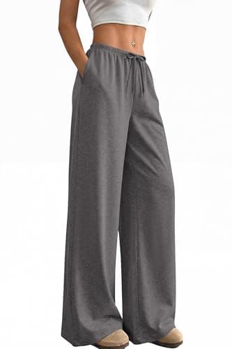 Okiwam Women's Wide Leg Sweatpants Casual Lounge Travel Pants Workout Joggers Fashion Outfits 2026 Summer Clothes-XL Dark Grey - Thumbnail 4
