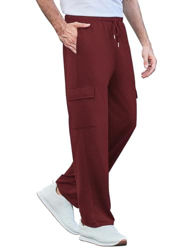 Deyeek Men's Baggy Sweatpants Open Bottom Loose Fit Maroon Cargo Sweatpants for Men Straight Leg Sweat Pants with Pockets 3XL - Thumbnail 4