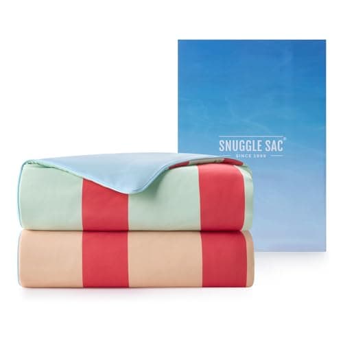 Snuggle Sac Mediterranean Stripe Cooling Comforter King Size Set, Q-Max ＞0.45 Cooling Blanket for Hot Sleepers & Night Sweats, Double-Sided Lightweight Breathable Summer Quilt, 106x90 Multi Green - Image 1