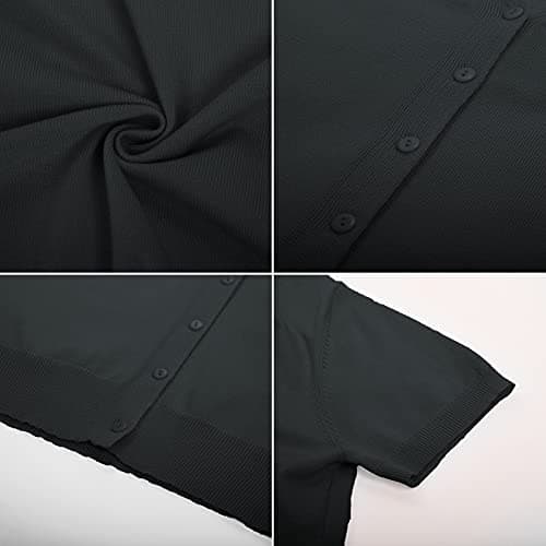 GRACE KARIN Womens Lightweight Cropped Cardigan, Spring Short Sleeve Sweater Top, Summer Black Cardigan for Women Fashion Clothing Outfits(Black,L) - Thumbnail 6